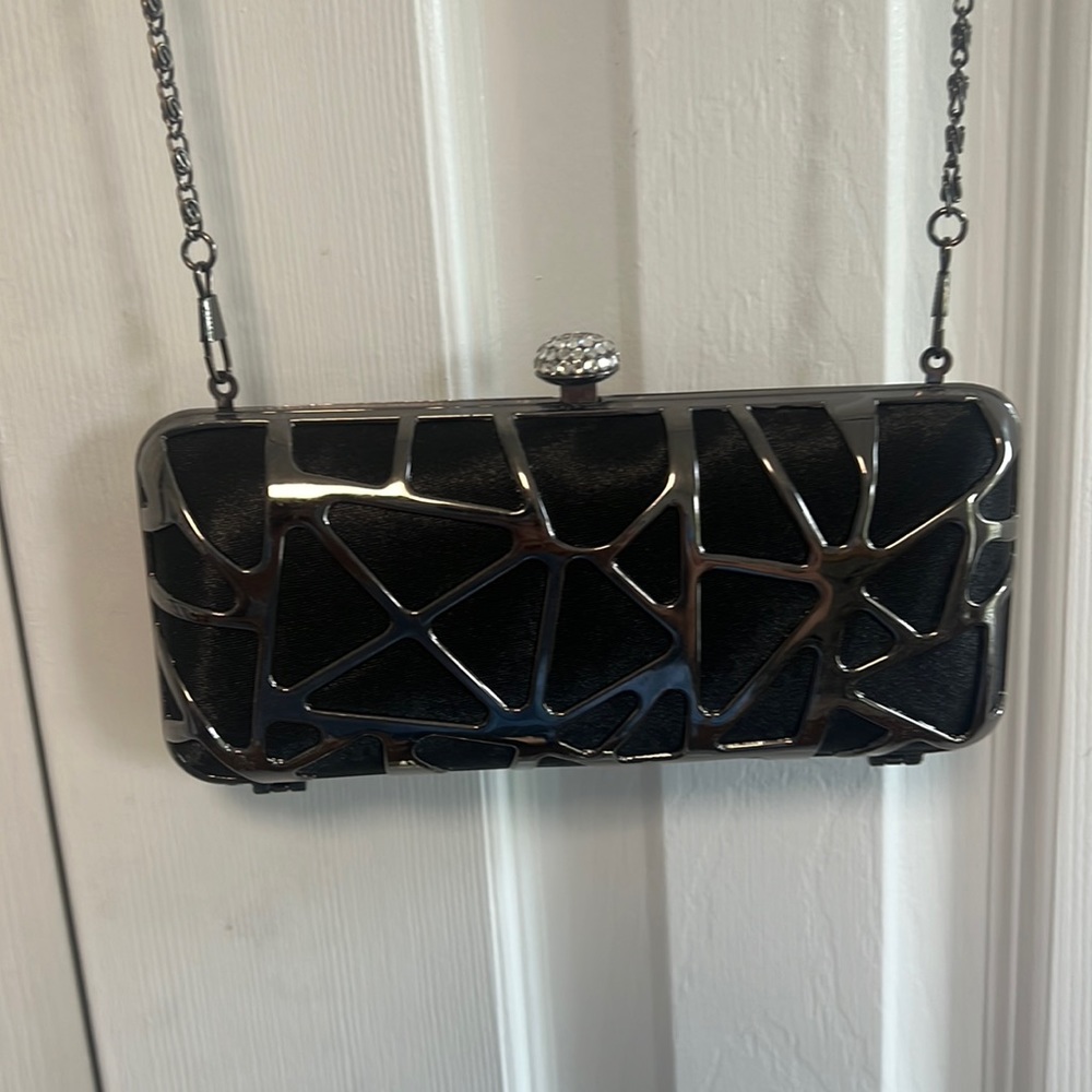 Black metallic and satin evening bag